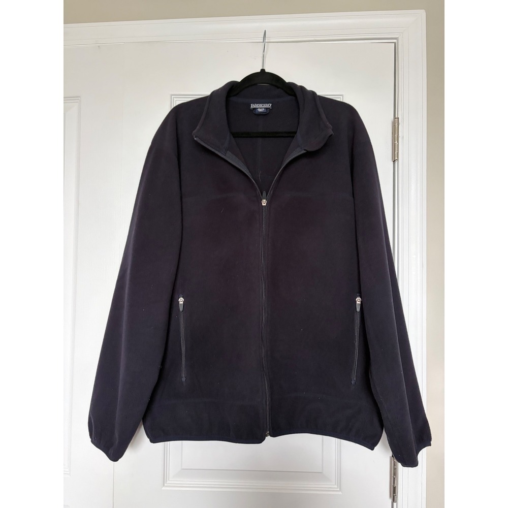 Lands End Mens Full Zip Fleece Jacket Navy Blue Large 42-44 Regular Pockets